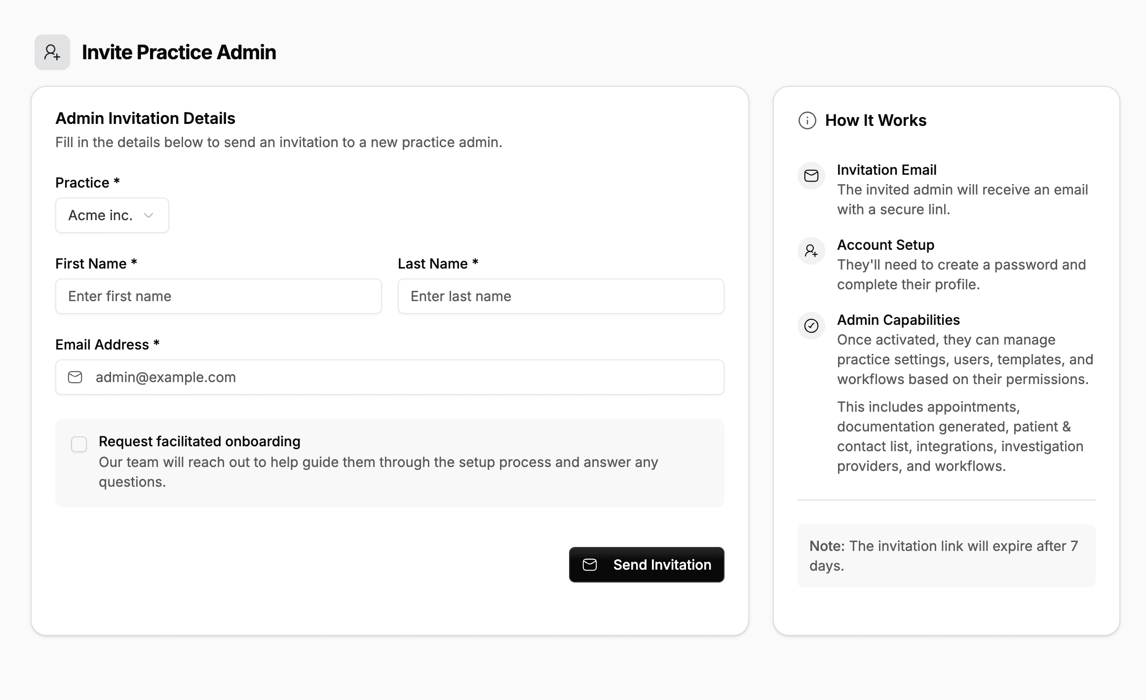 Invite admin flow