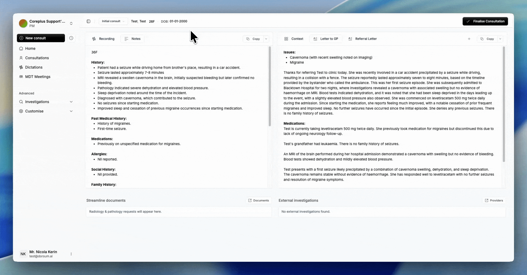 Finalising a consultation and saving outputs to coreplus